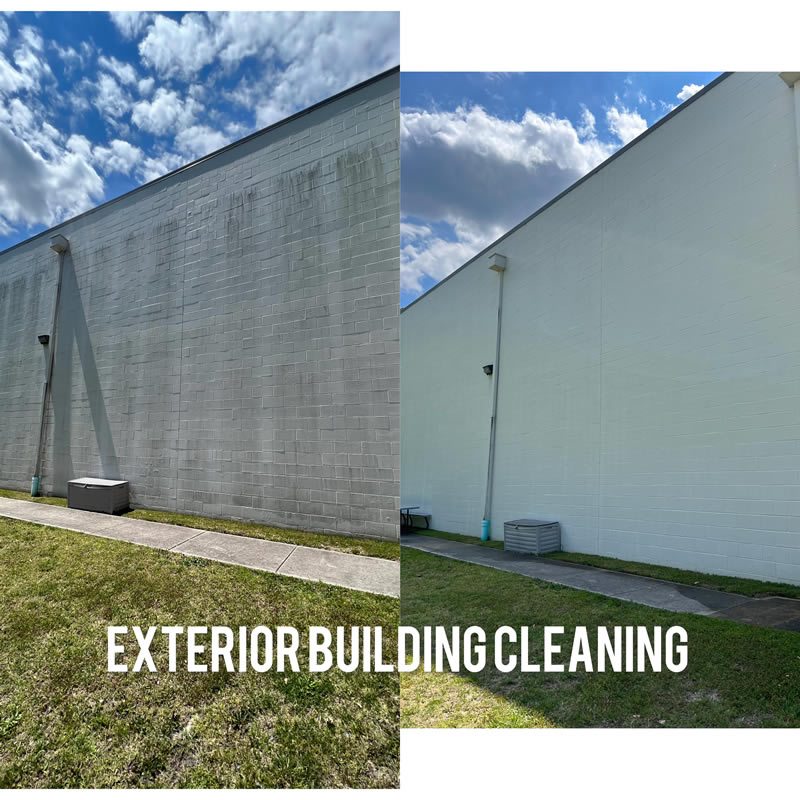 Pressure washing exterior wall